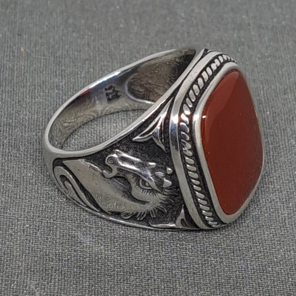 Handmade Ring 925 Sterling Silver Natural Red Agate Stone